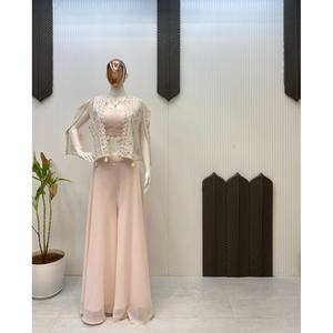 Conjunto de Fiesta de Tres Piezas para Mujer, Blusa, Pantalones Palazzo y Chal - Product Image 4