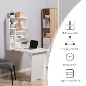 <b>Fold</b>-Out Convertible White Multi-Function PC <b>Desk</b> for Home Office Wall-Mounted Floating Design with Shelf Made From Durable MDF - Product Image 6
