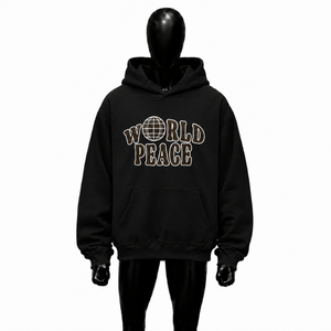 Sweat à capuche noir World Peace, coupe oversize, streetwear, pull à imprimé graphique, unisexe, décontracté, en molleton, mode urbaine - Product Image 1