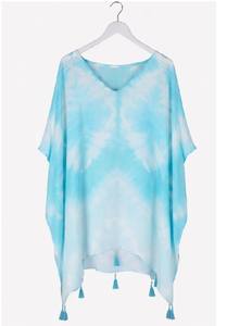 Vestido Kaftán Mini de Playa Bohemio Ecológico de Viscosa Tie-Dye, Cuello en V, Transpirable, Asimétrico - Product Image 3