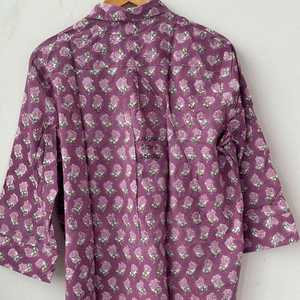 Women's Purple Floral Print Button Down Shirt <b>Long</b> Sleeve Loose Fit Casual Spring <b>Summer</b> <b>Top</b> Front Logo <b>Long</b> - Product Image 2