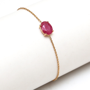 Natural Tumbled <b>Red</b> Ruby Station <b>Bracelet</b> in Solid 18K Yellow Gold – Organic Nugget Bezel Set Gemstone Chain July Birthstone - Product Image 2