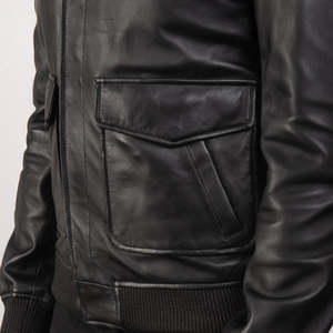 Mens Leather Bomber <b>Jacket</b> Winter Black Flight Coat Slim Fit Pilot Outerwear Real Sheepskin Casual <b>Jacket</b> <b>With</b> <b>Pockets</b> Plus Size - Product Image 5