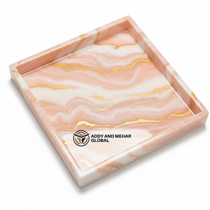 ถาดหินอ่อนสีส้มเข้มพร้อมขอบสีทองเมทัลลิก | ถาดตกแต่งแบบพรีเมี่ยม - Product Image 1
