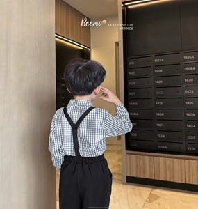 Conjuntos de Ropa para Niños Pequeños Estilo Europeo, Camisa a Cuadros de Manga Larga, Pantalones con Tirantes, Traje Infantil, Traje Formal para Niño de las Flores para Bodas - Product Image 3