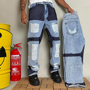Custom logo Designer Baggy <b>Stretch</b> Fold Jeans Fringe Skinny Flared Jeans Wide-leg Cotton Jeans for <b>Men</b> With Premium Quality - Product Image 6