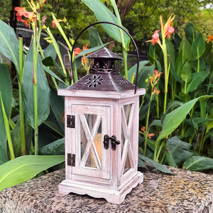 Lanterne rustique en bois écologique vintage pour la décoration de la maison pendant le Ramadan, avec support mural, à poser sur table ou cheminée, idéale pour les célébrations de mariage - Product Image 5