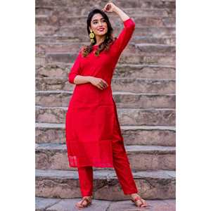 Ensemble Kurta Rouge Crimson XS avec haut à manches trois-quarts - Product Image 2