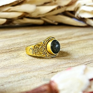 Latest Design Brass <b>Ring</b> Women Tribal <b>Labradorite</b> <b>Ring</b> Vintage Brass Jewelry Female 18k Gold Plated Boho Heart For Wholesale/OEM - Product Image 4