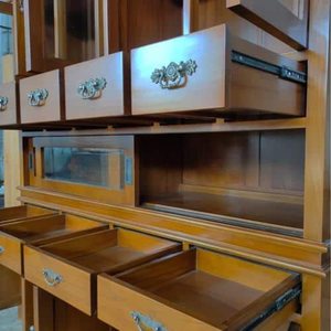 Wooden Sideboard Cabinet Glass Door <b>Storage</b> Console Living Room Buffet Cabinet <b>with</b> <b>Drawers</b> and Fluted Panel - Product Image 4