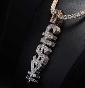 Colgante de moissanita estilo hip-hop con cruz y signo de dólar, cadena chapada en oro de 18 quilates para hombre, uso diario. - Product Image 1