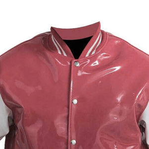 Chaqueta Bomber Unisex de Cuero PVC Estilo Universitario con Cuello Alto y Logotipo Frontal Personalizable, Estilo Urbano - Product Image 3