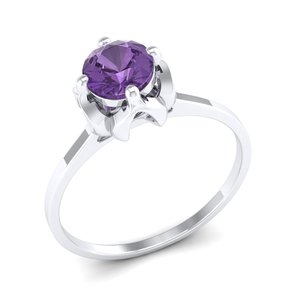 Bague en or 14 carats avec améthyste taille brillant rond de 0,84 ct pour femme, prix d'usine REYES, bijoux de luxe pierre de naissance - Product Image 2