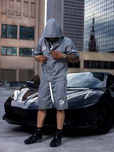 Custom Plaid/Solid <b>Embroidery</b> Patch Button Hooded Windbreaker Jacket Polo Shirt Shorts <b>Set</b> Sport Unisex Baggy Loose Fit Cotton - Product Image 3