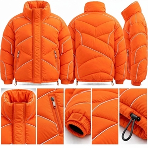 <b>Mens</b> Orange Puffer <b>Jacket</b> <b>Reflective</b> Piping Quilted Insulated High Collar Full Zip Winter Outdoor <b>Jacket</b> - Product Image 4