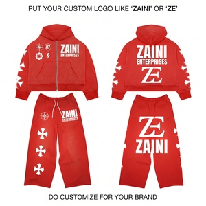 Conjunto Deportivo de Invierno Transpirable de Felpa de Algodón Premium de 320 GSM, Sudadera con Capucha Roja con Cierre y Pantalones Jogger, Logotipo Personalizado Serigrafiado, Ropa Urbana - Product Image 1