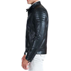 Veste en cuir pour homme, coupe droite élégante, en cuir de vachette véritable, manches longues, fermeture éclair, style hiver. - Product Image 4