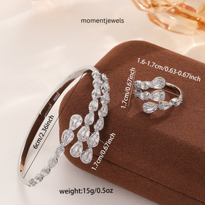 <b>Copper</b> Zircon Open <b>Bangle</b> Cuff Bracelet Pear Cut and Round Stone Classic Water Drop Design Jewelry for Wedding Party Gift - Product Image 6