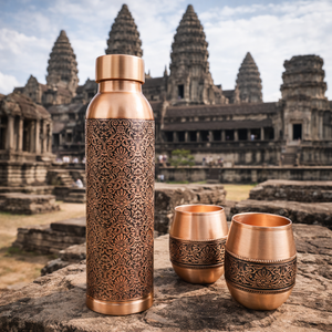 Bouteille d'eau en cuivre avec motif vintage, thermos portable avec couvercle, vaisselle de voyage pour l'extérieur - Product Image 2