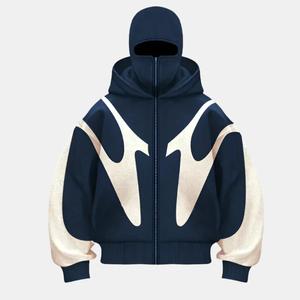 Sweat-shirt à capuche unisexe surdimensionné en polaire noir et blanc, manches régulières, design tricoté avec découpe au dos, streetwear d'hiver - Product Image 5