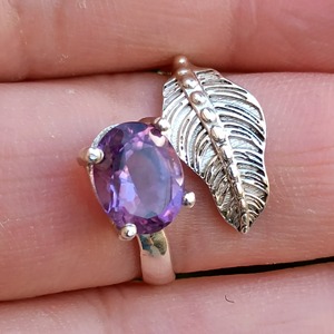 Amethyst <b>Ring</b> Handmade Sterling Silver Bezel Setting Natural Purple Oval leaf Shape Gemstone <b>Boho</b> Jewelry Women's Jewekry - Product Image 5
