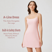 Rok Tenis Musim Panas Wanita dengan Celana Pendek Terintegrasi, Tali Spaghetti Tanpa Punggung, Model A-Line, Rok Olahraga Yoga dari Bahan Nilon Spandex