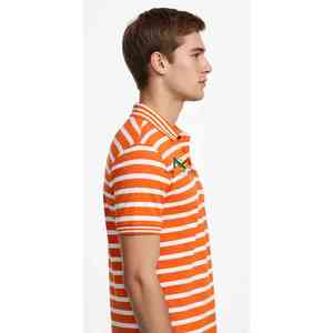NEXTEX เสื้อโปโลลายทางสำหรับทุกเพศสีส้มสีขาวแขนสั้นคอปกแบบคลาสสิก - Product Image 4