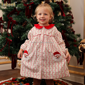 Vestido de Navidad de pana para niñas al por mayor, con bolsillo de Papá Noel, ODM OEM, fruncido, 100% algodón, ecológico, corte A para niños - Product Image 3