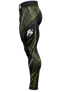 Leggings de compression noirs avec imprimé écailles vertes, taille haute, longueur intégrale, extensibles dans les quatre sens, en Spandex et Polyester, pour le yoga - Product Image 3