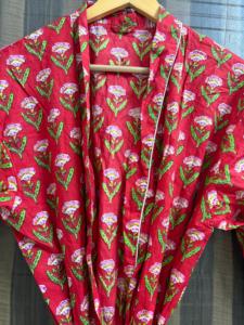 Bata Kimono de Algodón con Estampado Floral para Mujer, Transpirable, Cuello en V, Cierre con Cordón, Ligera, Hecha a Mano, para Verano - Product Image 4