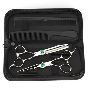 Ciseaux de coiffure professionnels en acier inoxydable noir et or de qualité supérieure, cisailles à effiler les cheveux Ariston International - Product Image 1