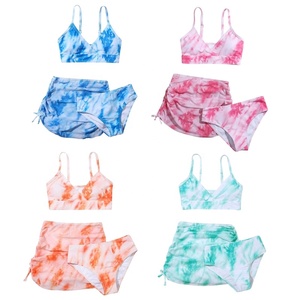 7-14 filles 3 pièces coloré cravate teinture imprimé maillot de bain Bikini ensemble avec plage couvrir jupe maillot de bain pour se baigner vacances <span class=keywords><strong>Hawaii</strong></span> - Product Image 1