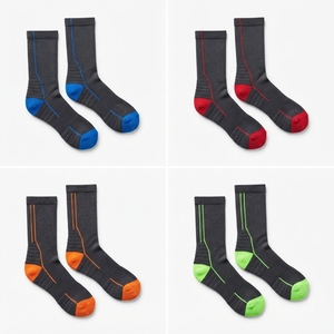 Chaussettes pour hommes, blanches avec rayures rouges, bleues, marine et grises, en coton tricoté, respirantes, pour un usage quotidien, style printemps, coupe classique - Product Image 5