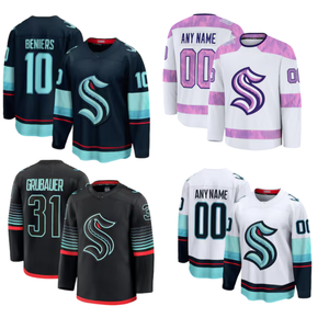 Maillots de hockey sur glace de Seattle pour hommes, entièrement cousus # 10 Matty Beniers # 31 Philipp Grubauer Qualité supérieure Prêt à expédier - Product Image 1