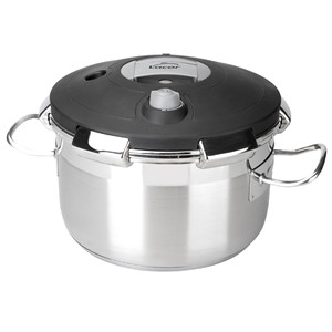 Pentola a pressione Lacor in acciaio inox da 6 litri con coperchio e manici per uso su piano cottura - Product Image 1