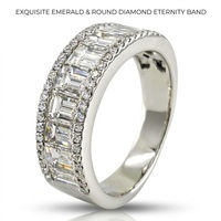 Bague large de luxe en or blanc massif 18 carats avec diamants naturels taille émeraude, trois rangées pavées, bordure large, MOQ 1 pièce
