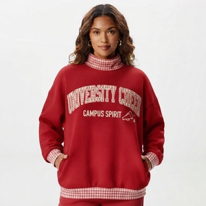 Sudadera Personalizada para Mujer, Oversize, con Letras Bordadas, Casual, Hombros Caídos, Cuello Alto Simulado, Manga Larga - Product Image 3