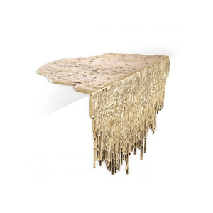 Table console décorative abstraite en or champagne avec franges, sculpture moderne en métal pour salon, entrée, hall d'hôtel. - Product Image 5