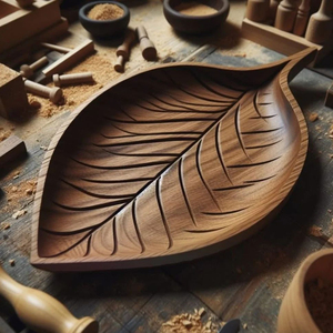 Bol de service élégant en bois en forme de feuille avec détails de grain naturel, vaisselle haut de gamme en gros, décoration intérieure et service alimentaire - Product Image 6