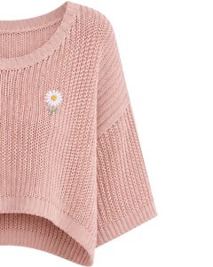 Pull court tricoté rose pour femme, coupe ample, manches courtes, léger et respirant, idéal pour l'été, style décontracté et tendance - Product Image 4