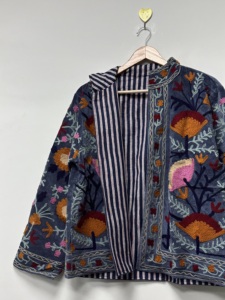 Maaunique Hand Embroidered <b>Velvet</b> Bomber <b>Jacket</b> <b>Women</b> Boho Folk Art Long Sleeve Reversible Eco-Friendly Breathable Floral Winter - Product Image 5