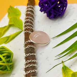 Collar de Plata de Ley 925 hecho a mano, cadena de diseñador de piedras preciosas de cuarzo rosa, colgante de forma ovalada, joyería fina para regalo de aniversario - Product Image 3