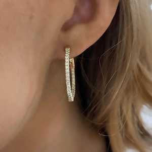 1 Carat Double Sided Huggie <b>Hoop</b> <b>Earrings</b> Round Cut Lab Grown Diamonds Large Elegant Bridal Jewelry Wholesale 14k 18k <b>Solid</b> Gold - Product Image 2