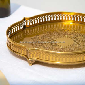 Bandeja de Servicio Curva de Latón Dorado, Bandeja Decorativa, Bandeja para Mesa de Centro - por Artisan Craft - Product Image 5