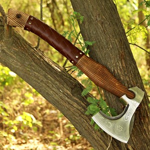 Hache tactique à double lame en acier forgé THEWIZ CRAFTS avec manche en bois pour la survie en plein air et le camping - Product Image 4