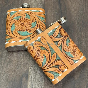 2025 Premium Quality 7oz Hand Tooled Leather Stainless Steel <b>Hip</b> <b>Flask</b> High Quality Genuine Cow Leather Whiskey <b>Flask</b> for Unisex - Product Image 6