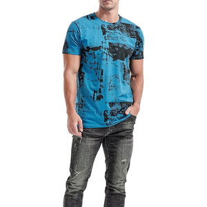 Men's Blue Black Printed Short Sleeve T-<b>Shirt</b> Slim Fit O-Neck Casual Sporty Knitted Breathable Polyester <b>Shirt</b> - Product Image 2