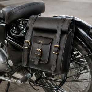 Sacoche de guidon de moto en cuir véritable noir, sacoche latérale vintage pour vélo avec fermeture éclair, légère, 4L, pour le tourisme - Product Image 2