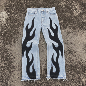 Red <b>Jeans</b> Streetwear Fashion Denim Pants <b>White</b> Design Casual Distressed Hem Custom Wholesale Men <b>Women</b> Unisex - Product Image 5
