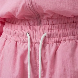 <b>Pink</b> Women's 2 Piece Sporty <b>Tracksuit</b> <b>Set</b> With Zipper Stand Collar Shorts Above Knee Loose Fit Breathable Polyester Spring - Product Image 5